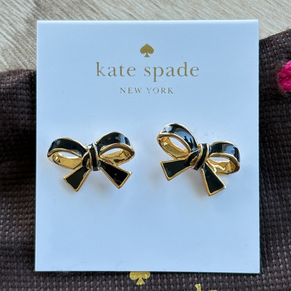 kate spade Black and Gold Bow Earrings - Picture 2 of 3